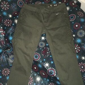 Miss Me Olive Green Skinny Jeans with Side Embroidered Detailing